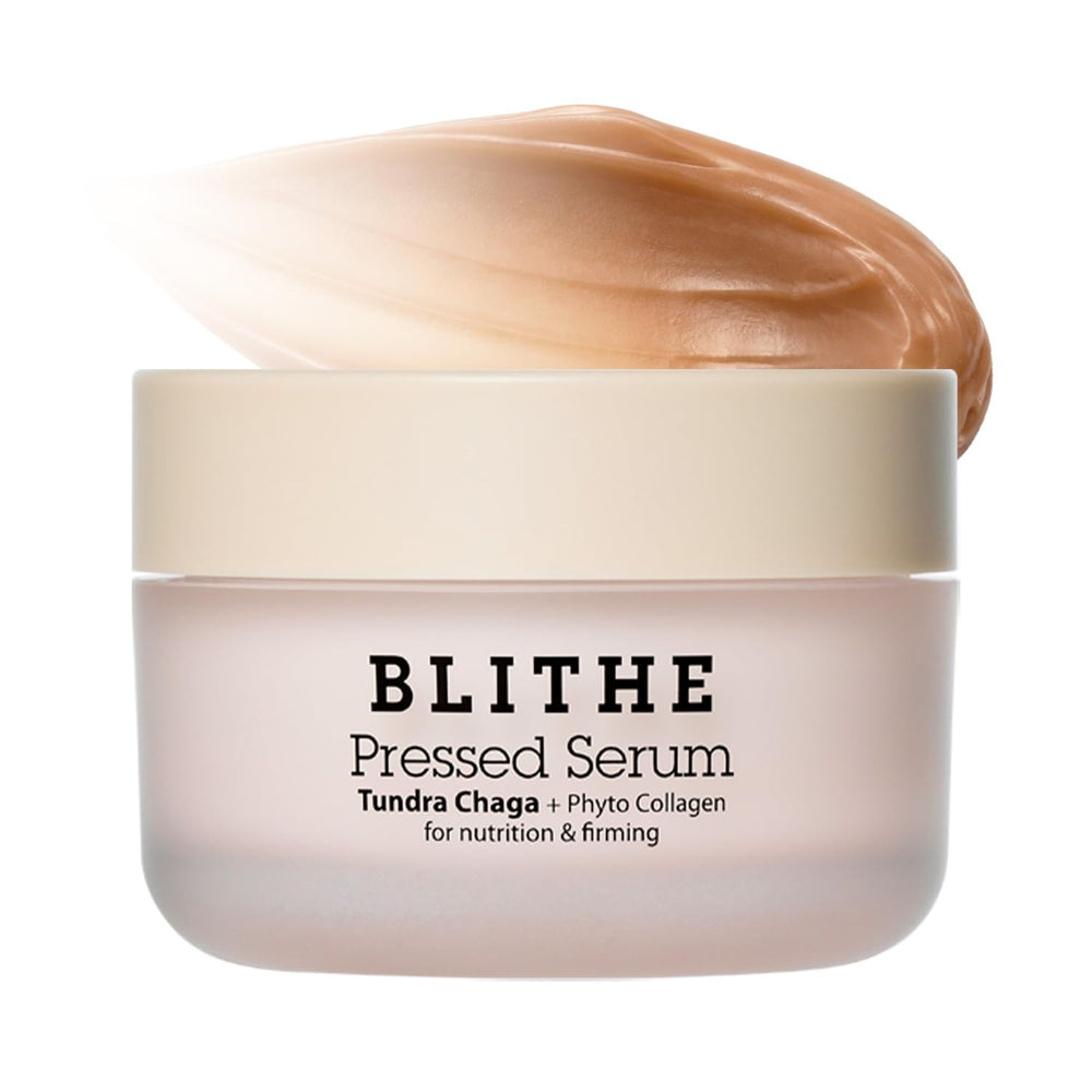 BLITHE Pressed Serum Tundra Chaga bottle showing instant lift potential for firmer skin