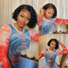 Blockice Pixie Cut Wig deep wave close-up reveals natural texture and baby hairs.