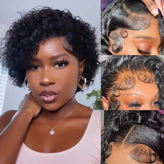 Blockice Pixie Cut Wig lace front highlights seamless part and versatile styling.