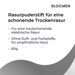 Blocmen Derma Pre Shave Powder Stick closeup reveals gentle texture and even spread.