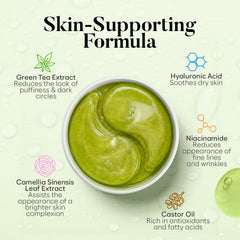 Gel de té verde en parches para hidratación suave y duradera.