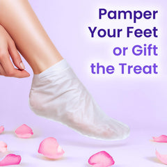 BLOOMORA spa-night foot mask being worn for at-home pampering
