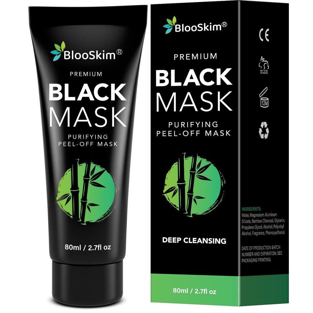 Blooskim máscara negra: frasco visible para control de brillos y puntos negros