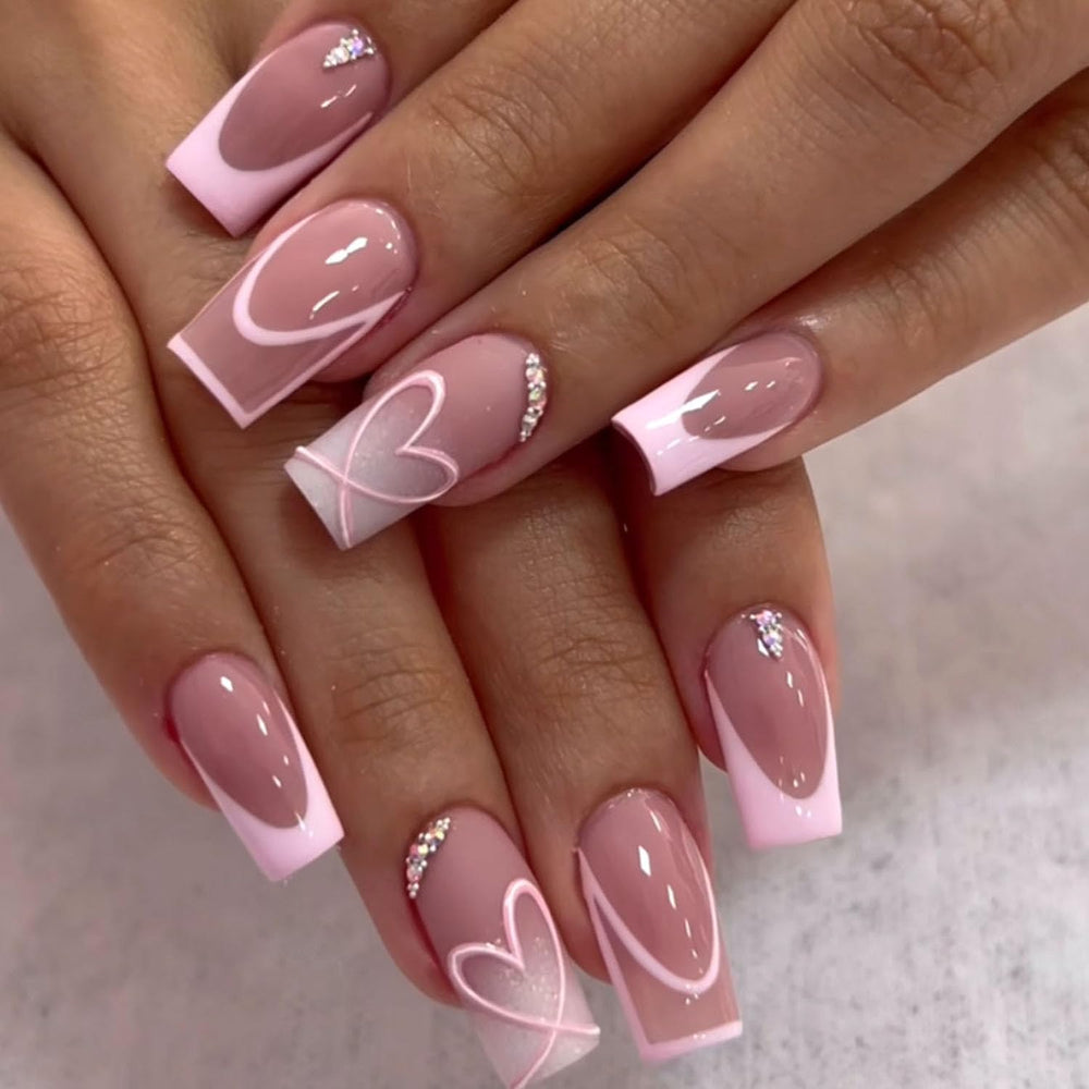 Blruyci uñas postizas cuadradas en rosa claro para cambio rápido de look diario.