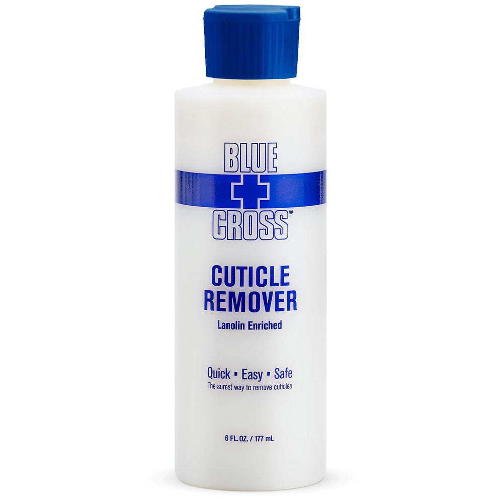 Blue Cross Cuticle Remover bottle ready for quick cuticle prep and cleanup.