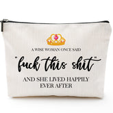 Blue Leaves cosmetic bag with funny print, ideal for travel and gifting.