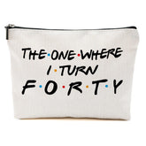 Blue Leaves funny 40th birthday makeup bag with double-sided print for daily cosmetics