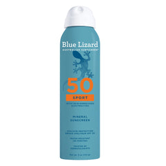 Blue Lizard Sport, aerosol mineral de deporte, protección solar duradera para actividades al aire libre.