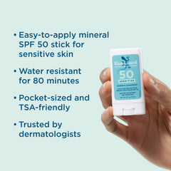 Blue Lizard Sensitive sunscreen stick applying on skin with a clear rub-in