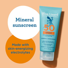 Loción Blue Lizard con tapa inteligente que indica la protección solar presente.