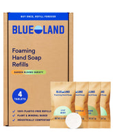 BLUELAND tabletas de jabón espumoso para recargas simples y ecológicas.