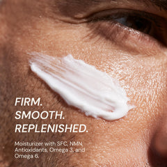 Blueprint Bryan Johnson moisturizer pump application demonstrating easy, non-greasy layering with SPF.