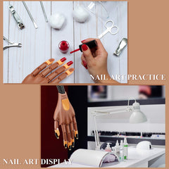 Flexible nail training hand shown with Blulu tips for practice.