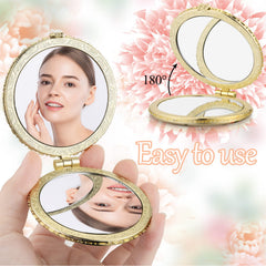 Blulu oval floral compact mirror with gold edge, sleek pocket companion.