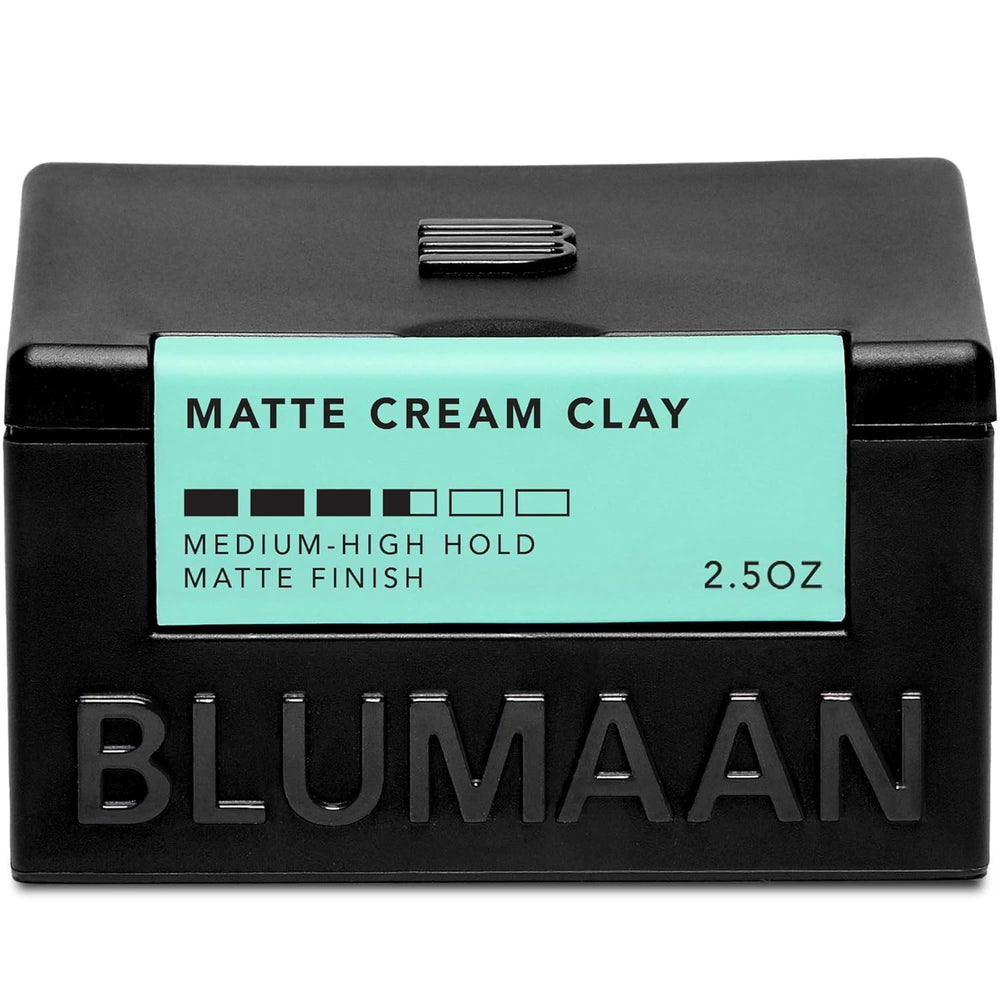 BluMaan Matte Cream Clay pack shot shows versatile hold and matte finish.