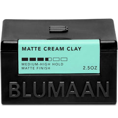 BluMaan Matte Cream Clay pack shot shows versatile hold and matte finish.