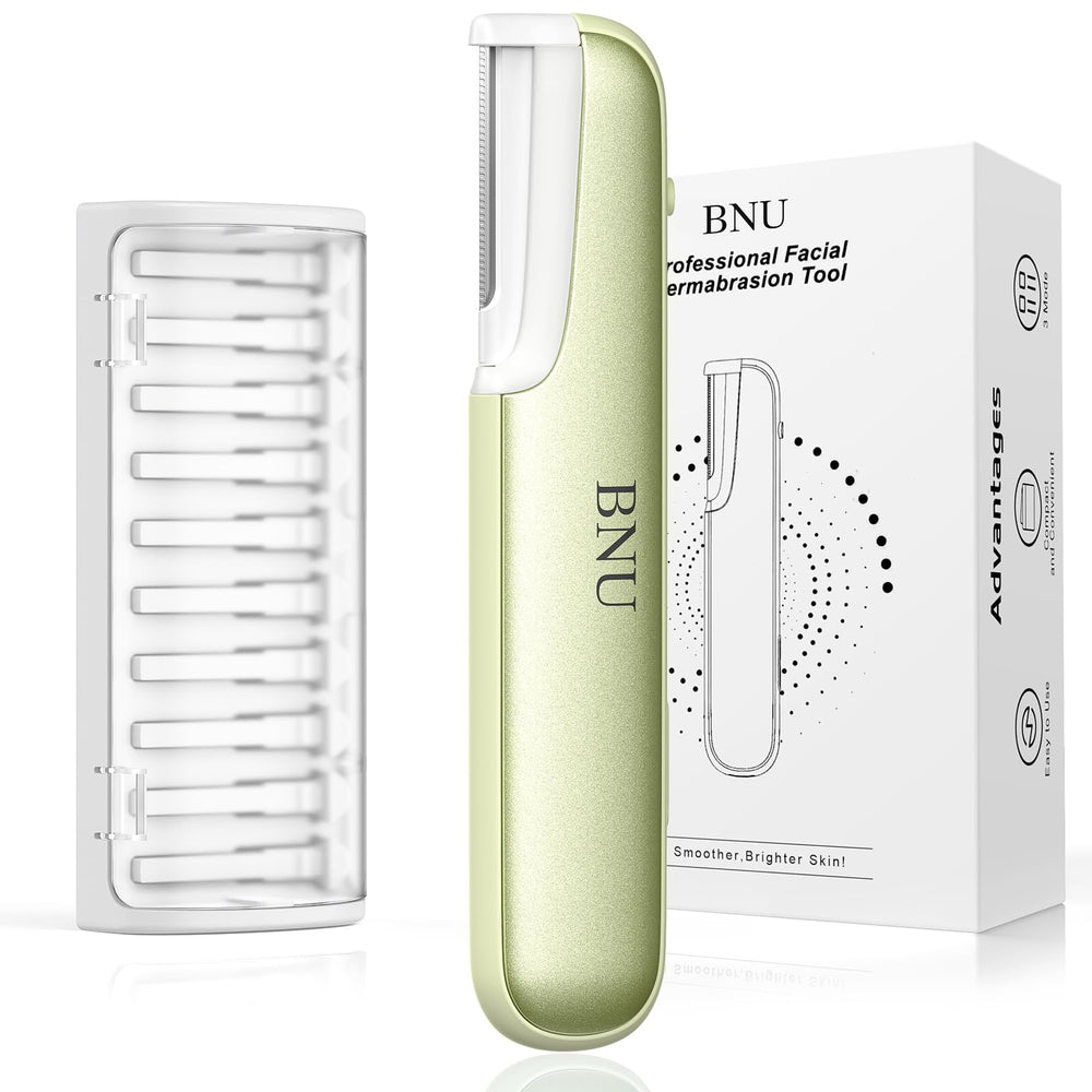 BNU Dermaplane Razor for Women face close-up showing precise shaving for smooth skin