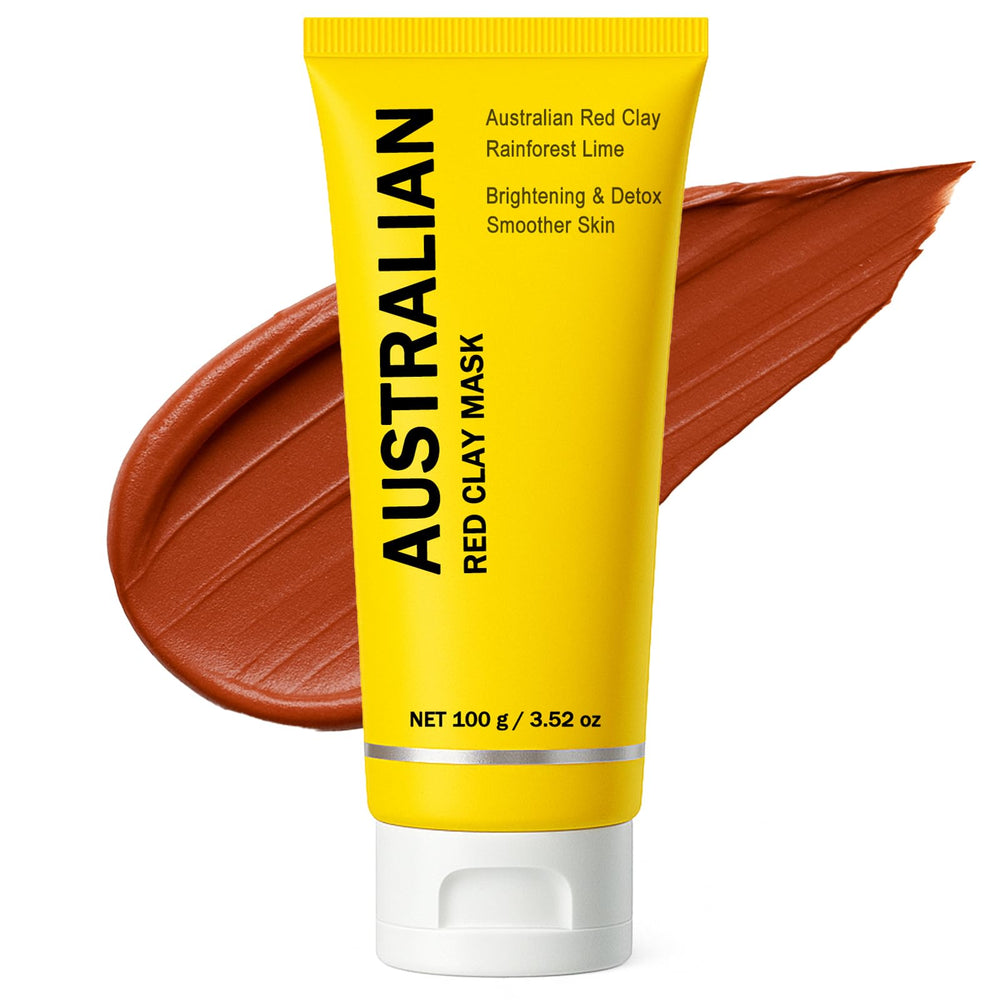 Boaccy Australian Red Clay Mask tube front view showcases a mineral-rich detox for all skin types.