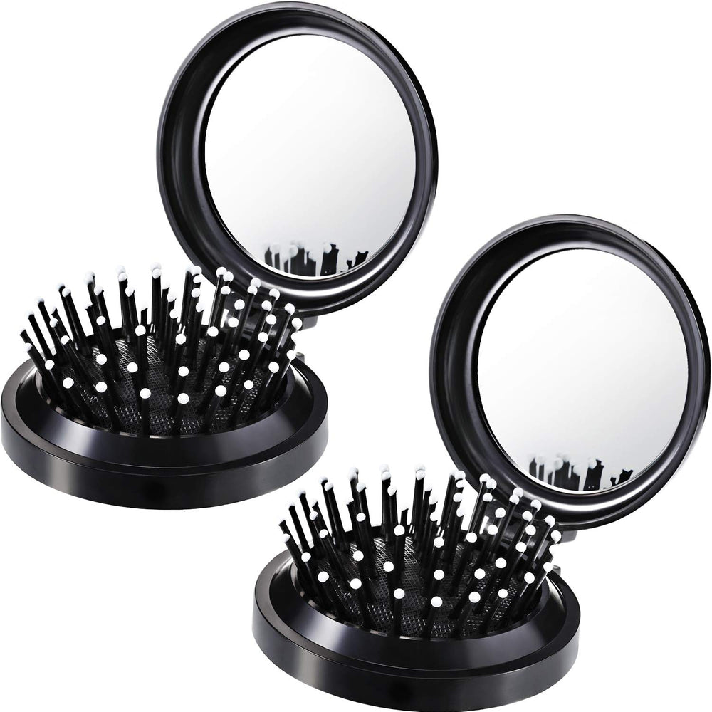 Boao two-pack folding travel brush with round mirror for on-the-go styling