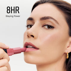 Bobbi Brown Crushed Lip Color on lips demonstrates long-wear, feather-resistance color.