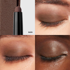 Bobbi Brown Bark swatch on lid demonstrates buildable coverage from sheer to bold.