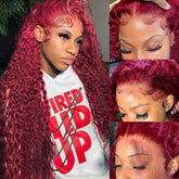 Bobili Burgundy wig 30-inch deep wave adds dramatic length and volume.