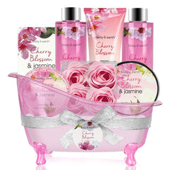 BODY & EARTH: cesta regalo para mujeres con baño de flor de cerezo y jazmín, spa en casa