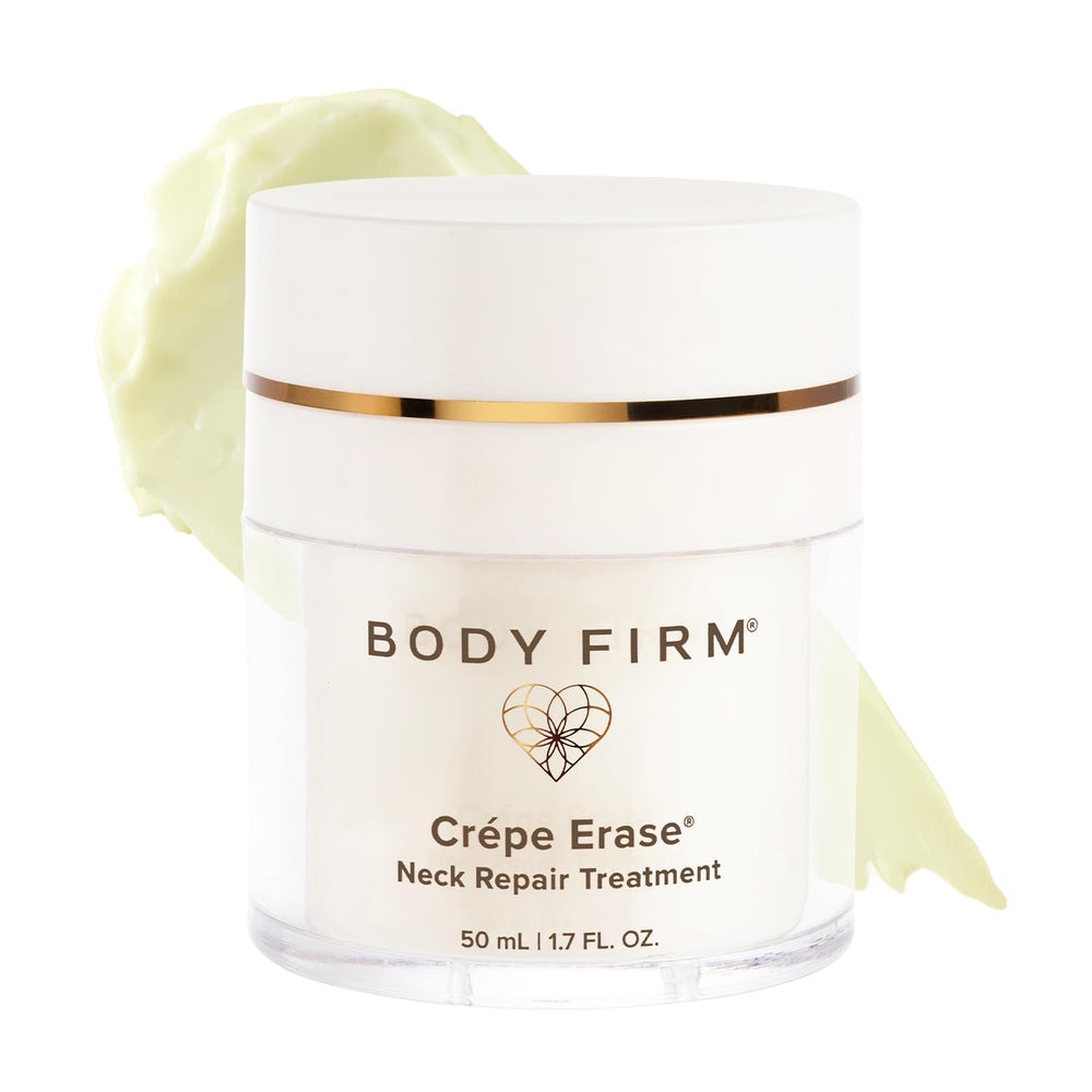 Body Firm Crepe Erase Neck Repair jar shows rich neck cream for firming.
