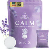 Body Restore lavender bath bomb pack closeup for relaxing bath