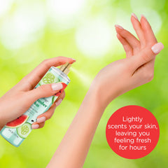 Bodycology Cucumber Melon mist in air creating a soft fragrance veil.
