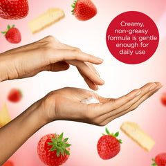 Bodycology Strawberry Cheesecake Cream with visible strawberry notes and vanilla base.