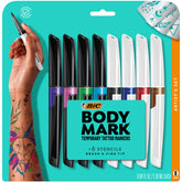 BODYMARK by BIC color swatches show eight vibrant skin-safe markers
