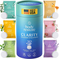 Body Restore Claridad Bosque: empaque del pack de 6 duchas para aromaterapia.