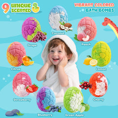 Bofuoos dinosaur bath bombs in a nine-pack set for gifting