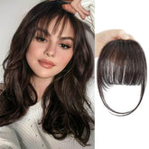 BOGSEA clip-in bangs in wispy dark brown create a natural fringe instantly.