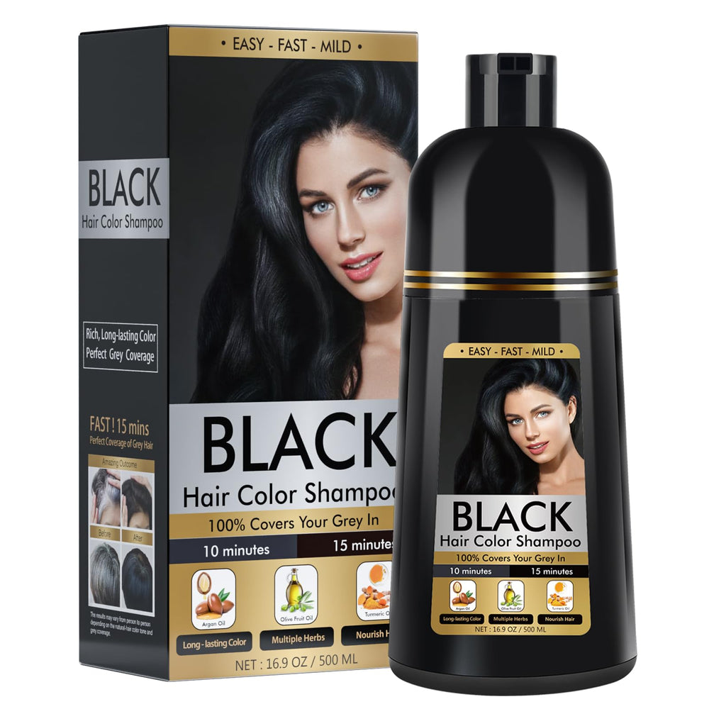BOJICA champú-tinte negro canas para cobertura uniforme.