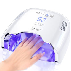 BOLASEN cordless nail lamp 54W enables on-the-go gel curing.