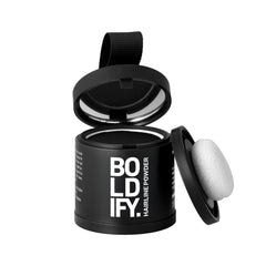 Boldify Hairline Powder compact open demonstrates quick, mess-free root coverage.