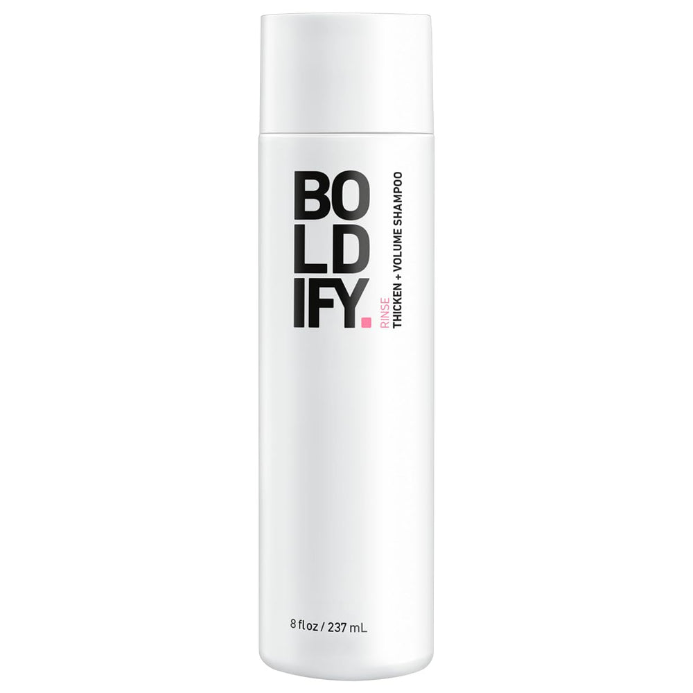 Boldify Champú Engrosador: botella vertida para un lavado limpio y ligero.