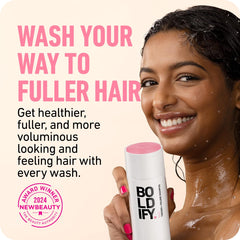 Boldify Champú Engrosador: mezcla de ingredientes clave para fortalecimiento.