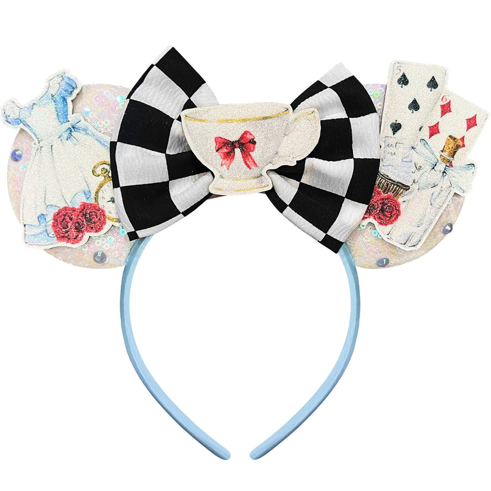 Diadema Bolonar orejas de ratón con cuadros brillantes, ideal para fiestas y disfraz