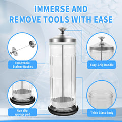 BOMOQING barbicide jar with glass body for clear liquid visibility.