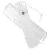 Bona Fide Beauty clear glass foot file with protective sleeve for safe storage and travel.