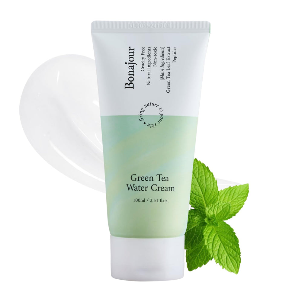 BONAJOUR crema hidratante de té verde, envase visible para uso diario.