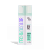 Bondi Sands Technocolor Emerald foam bottle with green color guide for olive-toned skin.