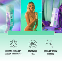Bondi Sands Technocolor Emerald foam in hand ready for even application using a mitt.