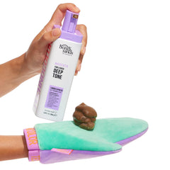Bondi Sands Technocolor Magenta foam on skin showing even, mitt-applied coverage.