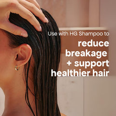 BondiBoost HG conditioner label closeup highlights sulfate-free, gentle cleansing claim.