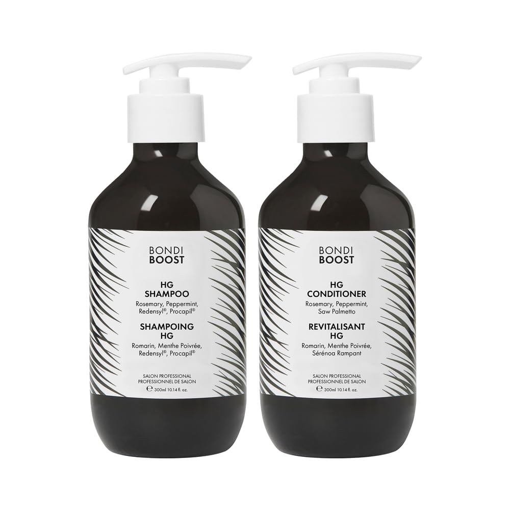 BondiBoost HG shampoo bottle promotes fuller-looking hair.