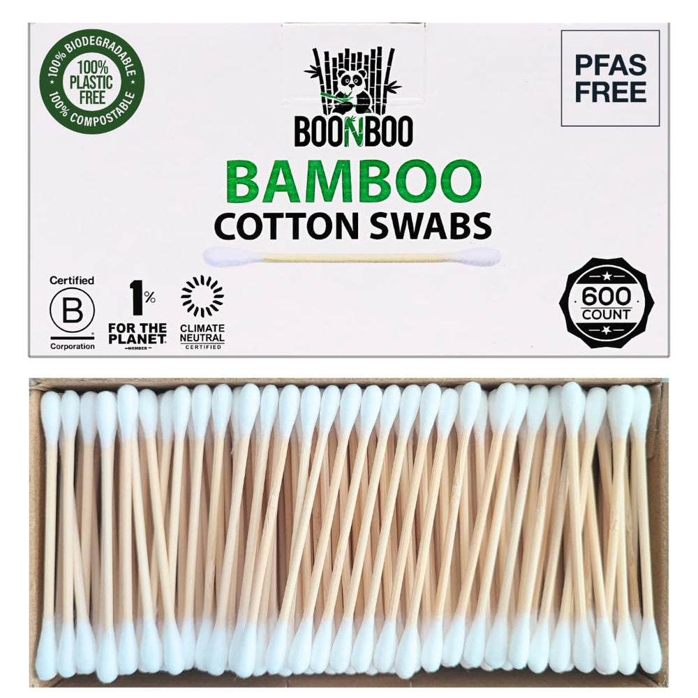 BOONBOO bamboo cotton swabs with eco-friendly packaging wrap for sustainable use.